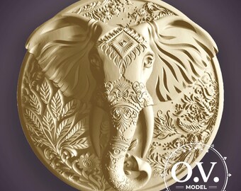 Elephant Relief CNC Carving 3D Model Wood Decor Animal Design Wall Sculpture Elephant Art Artcam Aspire Files CNC Relief Wood Artwork