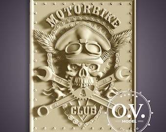 Skull bike Biker art CNC design Artcam carving Motorcycle decor Aspire relief Wooden biker Gothic carving Custom project Wall artUniquedecor