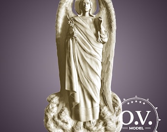 Barlief Angel STL Model Religious Decor Sacred Art 3D Relief ArtCAM Files Angel Carving Heavenly Figure Halo Design Wall Plaque