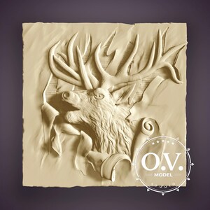 Elk Tears Apart The Ward, elk carving CNC art wooden relief wall decor STL model Artcam files Aspire projects rustic carving