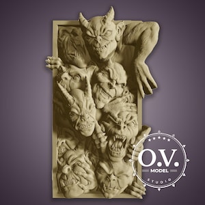 Bienvenido al infierno Modelo STL Relieve de demonio Decoración gótica Talla de terror Arte de pared Archivos Aspire Diseño CNC Artcam Grabador láser Decoración de madera 3D