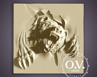 Angry Bear CNC Carving STL Files Artcam Aspire Wildlife Art Wood Decor Rustic Art 3D Model Wall Decor Bear Carving