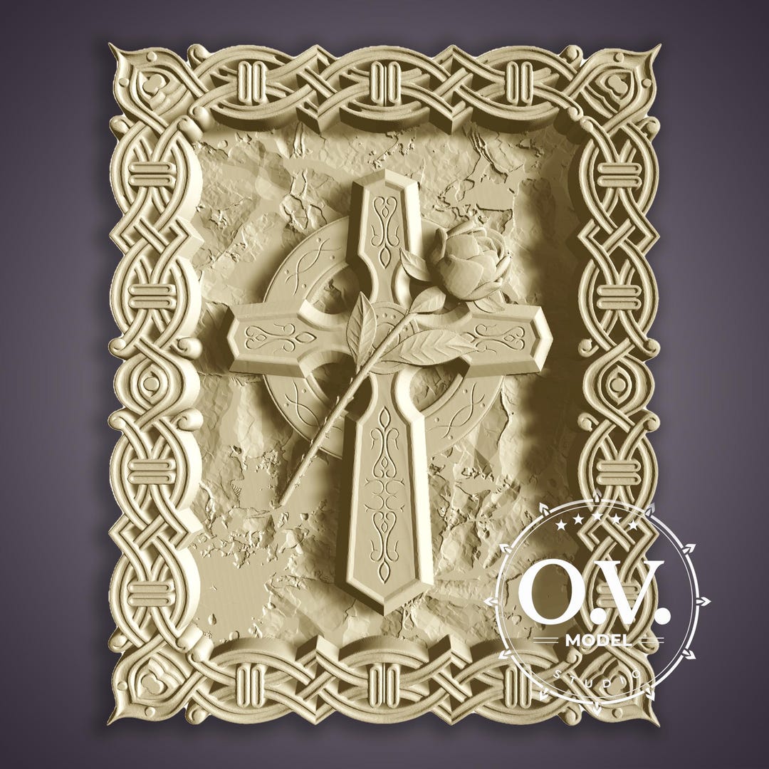 Cross Decor CNC Carving Religious Art Wall Decor Ornate Frame Rose ...