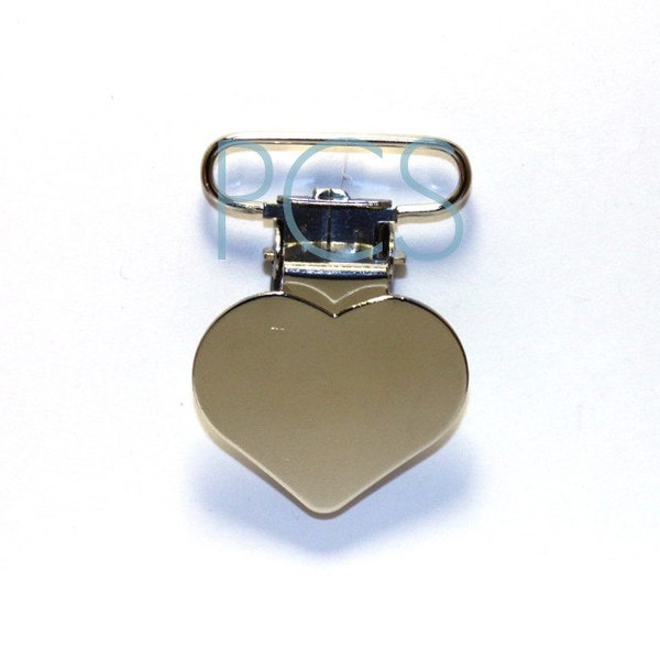 10 Heart Shaped Suspender Clips - 1 Inch Brace Clips - Includes Square Plastic Inserts