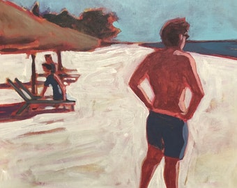 ORIGINAL  - Man on beach  |  Original Acrylic Painting on Canvas 16" x 20"