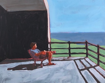 ORIGINAL  - Man on Balcony - Original Acrylic Painting on Canvas 16 x 20