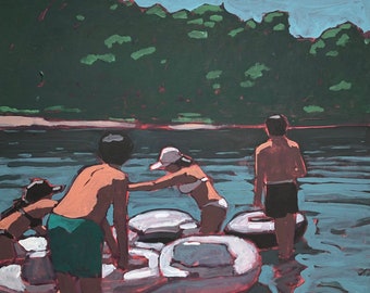 ORIGINAL  - River Floating #5 - Original Acrylic Painting on Canvas, 20 x 20