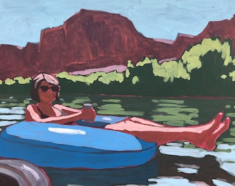 ORIGINAL  - River Floating #10 - Original Acrylic Painting on Deep Edge Canvas 24 x 18