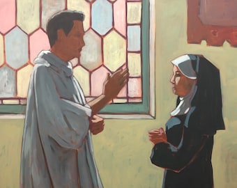 Priest and Nun  |  Original Acrylic Painting on Deep Edge Canvas 40"x30"