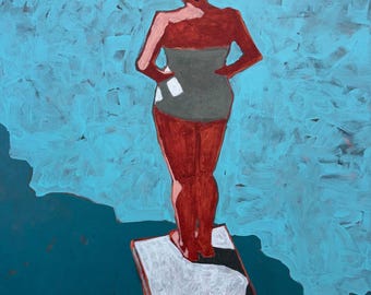 Woman on diving board #10 - Original Acrylic Painting on Deep Edge Canvas 30 x 40