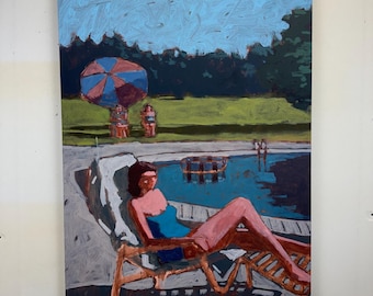 Pool #166 - Original Acrylic Painting on Deep Edge Canvas 30 x 40