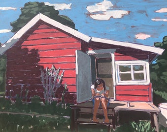 ORIGINAL  - Woman on Porch #3 - Original Acrylic Painting on Canvas 40 x 30