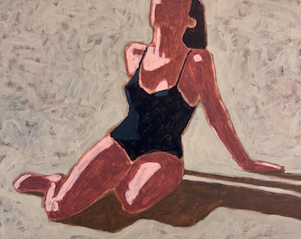 Woman on Beach #16 - Original Acrylic Painting on Deep Edge Canvas 20 x 20