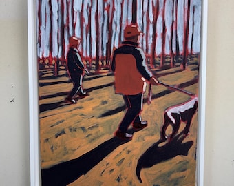Quail Hunt  #2 - Framed Original Acrylic Painting on Canvas 12 x 16