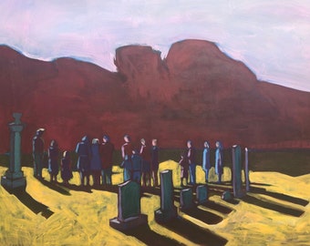 Family at cemetery  | Original Painting on Canvas, 40"x30"