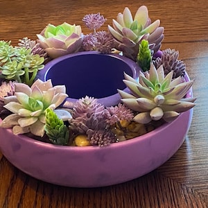 Faux succulent arrangement gift for her Centerpiece dish garden indoor plant candle light