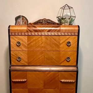 SOLD-5-Drawer Art Deco Waterfall Dresser (completely refinished)