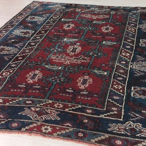 4x6 Bohemian Vintage Rug, 4x6 Hand Knotted Turkish Rug, Wool Area Rug, Rugs for Living Room, Bedroom Dining Room Entryway Office, FT:4.9x6.5