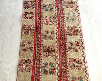 Vintage Turkish Runner Rug, Small Hallway, Entryway, Bohemian Doormat