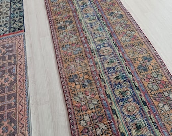 Vintage Turkish Hand Knotted Wool Rug 2x8 Multi Color Kitchen Living Room Bedroom Runner