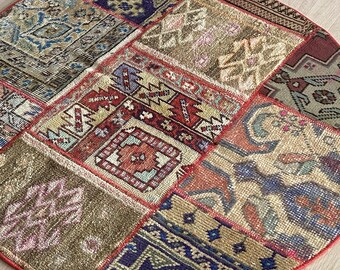 3x3 Vintage Oriental Turkish Wool Modern Rug for Entryway Kitchen Living Room