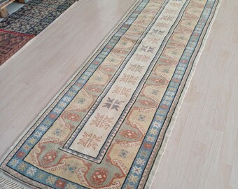 Vintage Floral Oushak Wool Runner, Turkish Rug (2.8x9.9 FT)