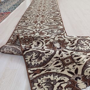 2x12 Brown Beige Turkish Runner, Handmade Vintage Runner, Wool Runner Rug, Runner for Entryway, Kitchen, Stairway, Living Room, FT:1.8x12.5