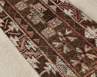 Long Narrow 2x11 Handwoven Turkish Vintage Wool Rug for Corridor Entryway Hallway