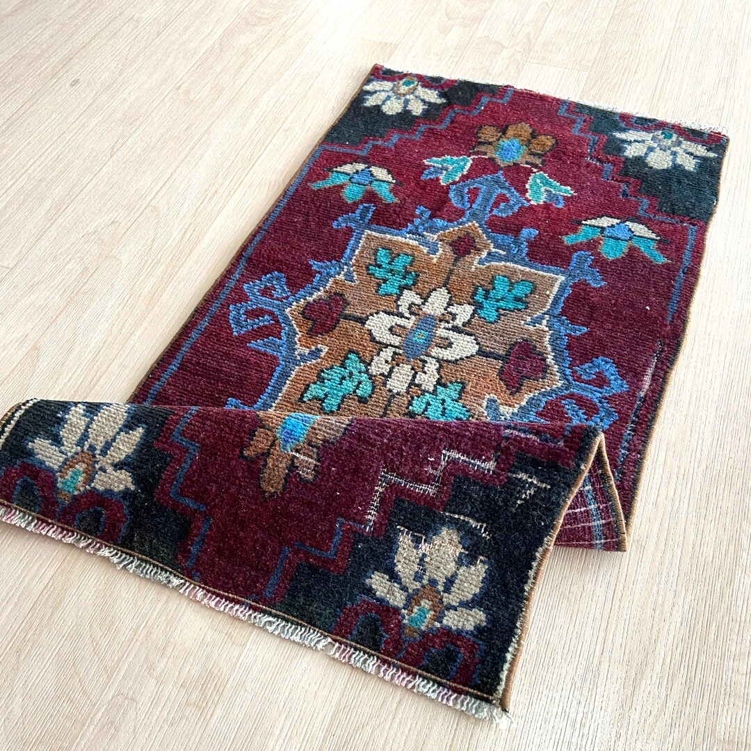 1x3 Multicolor Turkish Rug, 1x3 Vintage Rug Runner, Handmade Wool Rug ...