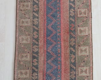2x9 Vintage Turkish Wool Runner Handwoven Geometric Rug for Narrow Hallways