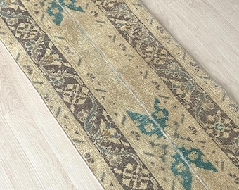 Extra Long 2x13 Vintage Turkish Wool Rug Handwoven Hallway Runner Earthy Tones