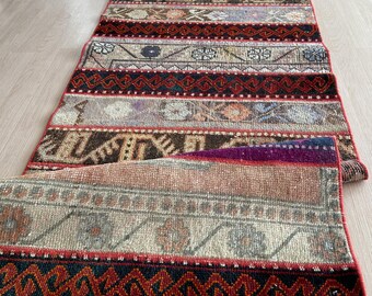 3x8 Vintage Wool Turkish Runner , Multicolor Oriental Hallway Kitchen Entry Rug