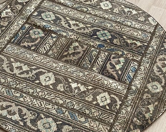 3x3 Beige Brown Vintage Wool Floral Round Turkish Rug