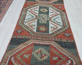 2x10 Terracotta Black Vintage Moroccan Runner Rug Handwoven Wool Long Hallway Carpet