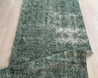 3x6 Green Beige Faded Vintage Wool  Turkish Handmade Rug for Kitchen Living Room