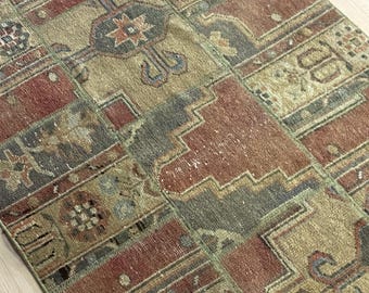 3x6 Terracotta Red and Grey Vintage Rug, Hand Knotted Oriental Turkish Carpet