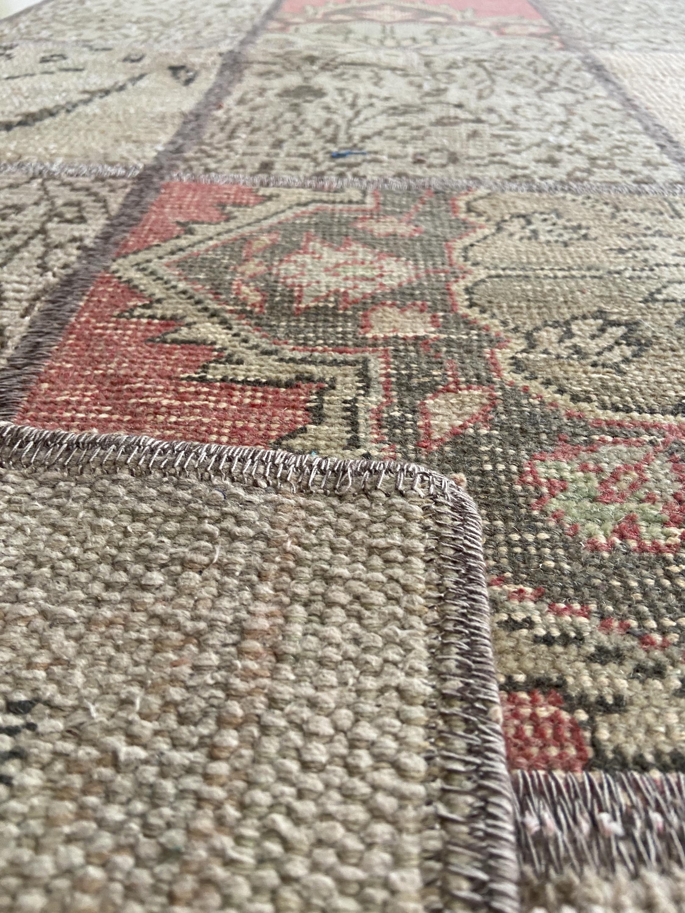 Hand Knotted Turkish Wool Rug: 3x5 Vintage Patchwork Area Rug - Etsy