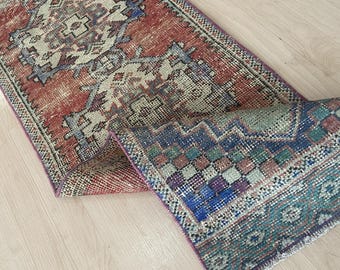2x9 Handwoven Vintage Wool Turkish Runner Rug Geometric Medallion Hallway Carpet