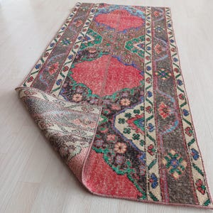 2x5 Colorful Turkish Accent Rug, 2x5 Hand Knotted Wool Vintage Rug, Rugs for Kitchen, Office, Entryway, Laundry, Bedroom, FT: 2.4x5.2