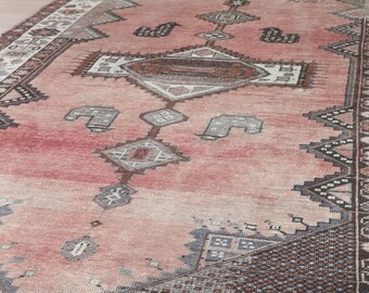 5x9 Vintage Turkish Area Rug Handmade Wool Carpet for Living Room Floor