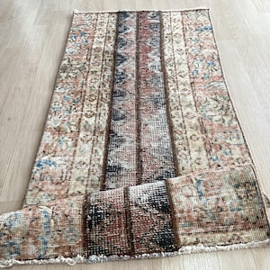 Alfombra de lana turca de 2x4, alfombra decorativa vintage anudada a mano