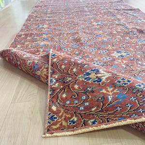3x9 Floral Turkish Runner, Red Blue Vintage Runner, Handmade Wool Runner Rug, Runner for Entryway, Living Room, Bedroom, Hallway, FT:3.2x8.7