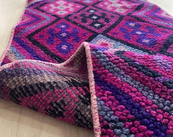 Hand Knotted Wool Turkish Runner Rug, Pink Purple, Vintage Entryway (1.5x8.3)
