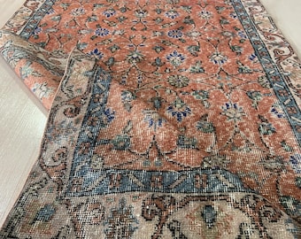 3x6 Red Vintage wool Handmade Floral Oriental Turkish Rug