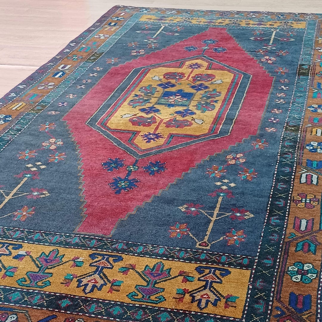4x8 Multicolor Vintage Rug, 4x8 Handwoven Turkish Rug, Wool Area Rug ...