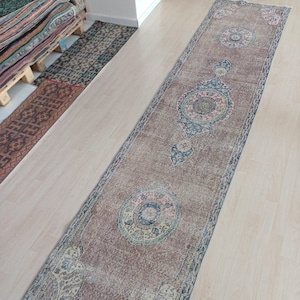 3x12 Vintage Turkish Runner, Handwoven Wool Runner Rug, Red Blue Runner, Runner for Entryway, Hallway Stairway, Living Room Rug, FT:2.7x12.0