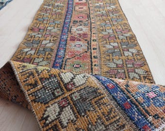 Handmade Turkish Wool Runner, Multicolor Floral Vintage Rug (1.9x6.8 FT)