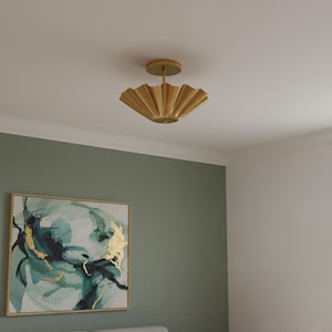 Mid-Century Modern Brass Fan Ceiling Light – Flush Mount Chandelier