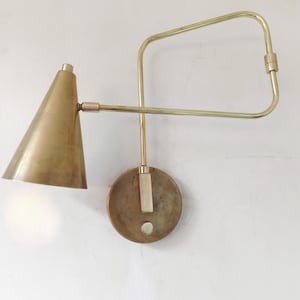 Mid Century Brass Swing Arm Wall Sconce | Italian Stilnovo Adjustable Light