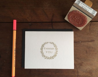 Vintage Floral Wreath Thank You Stamp - DIY Thank You Card - Handmade - Modern Font Typography - Feminine Floral Vintage Style